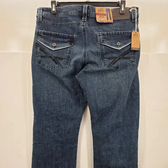 T.K. Axel Jeans Mens 36x32 Slim Boot Stretch Blue Denim Embroidered Pockets - Picture 2 of 13